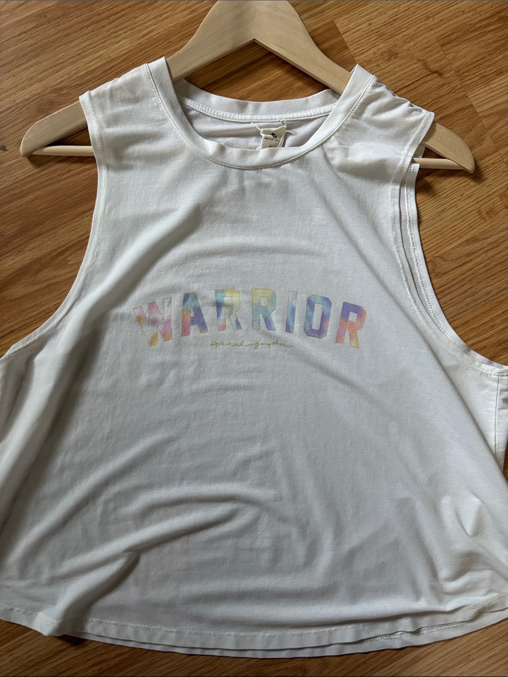 Spiritual Gangster White Tank Top with Pastel Rainbow 'WARRIOR' Graphic